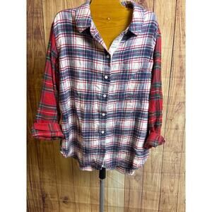 American Eagle Oversized Mulitcolor Flannel Top Women's Size M